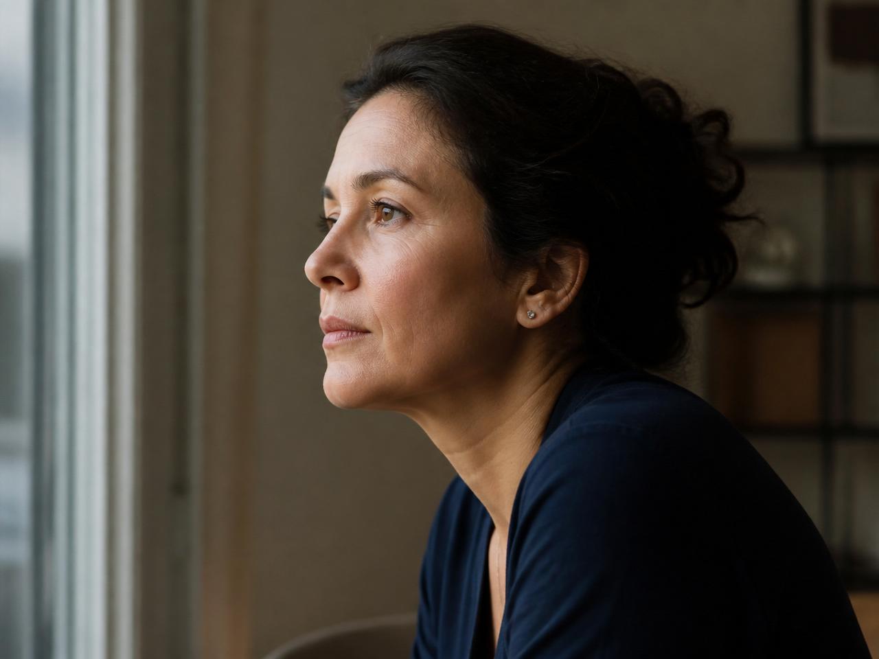 A thoughtful client looking out a window after speaking with a case analyst